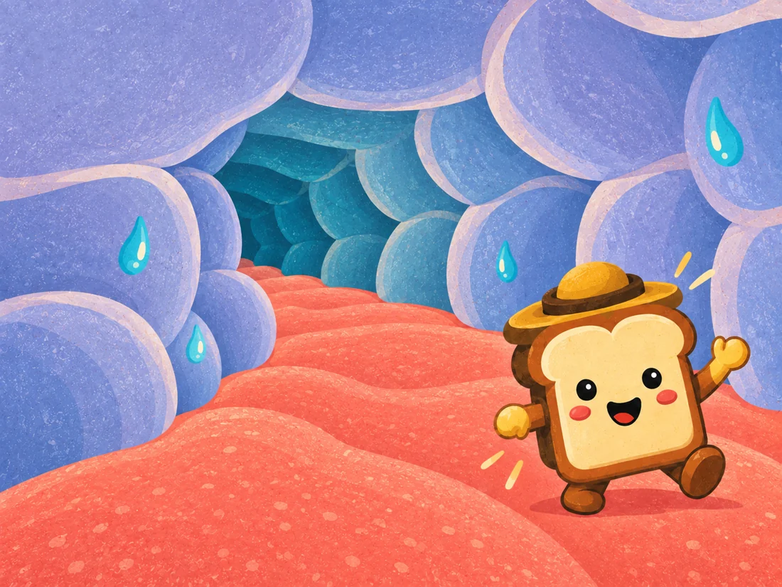 Illustrated toast explorer in large intestine