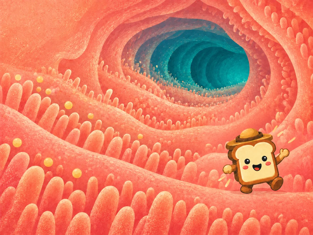 Illustrated toast explorer in small intestine